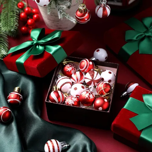 Miniatura 5 de BBTO 40 adornos de bola roja y blanca para colgar, mini bolas brillantes, bombillas en miniatura, adornos de árbol de Navidad para decoración