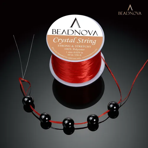 Miniatura 4 de Hilo de poliéster elástico de 0.039 pulg Beadnova cordón para joyería para hacer pulseras de perlas, rollo de 196 pies., PARTS-0018-0701 Color: rojo