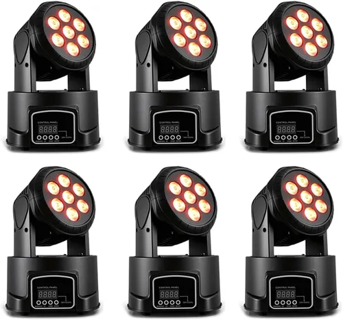 Miniatura 11 de MINGJIE Luces de DJ con cabeza móvil, 12 colores 7x10W LED foco de escenario de lavado con DMX y sonido activo, inclinación de 540° de inclinación