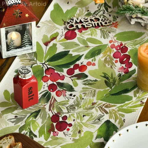 Miniatura 3 de Artoid Mode Camino de Mesa Navideño de Acebo en Acuarela, Decoración de Mesa de Cocina y Comedor de Temporada Navideña de Invierno para Interiores