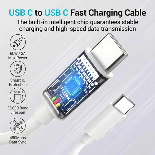 Miniatura 5 de Paquete de 4 [6 pies, 6 pies, 10 pies, 10 pies] Cable de carga rápida USB C a USB C de 60 W, para cable de carga de iPhone, cable de carga tipo C a