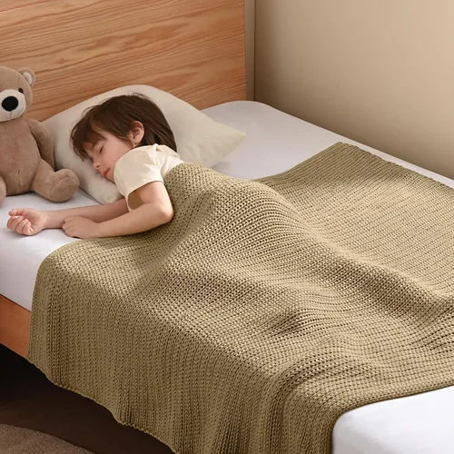 Miniatura 32 de Guohaoi Almohadilla de regazo con peso de punto (beige 20 x 30 pulgadas, 2 libras) sin cuentas, manta con peso refrescante para niños para siesta