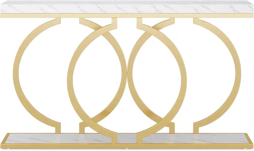 Miniatura 9 de Tribesigns - Mesa de consola dorada, mesa de entrada moderna de 55 pulgadas con marco geométrico de metal, mesa de sofá estrecha y larga de aspecto