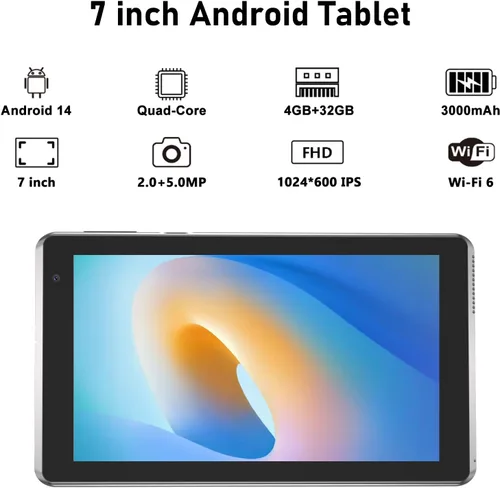 Miniatura 2 de YQSAVIOR Tabletas, Android 15 Tablet 7 pulgadas, 8GB RAM 32GB ROM Tablet PC Quad-Core Procesador de Computadora Tablet para Niños, Pantalla IPS