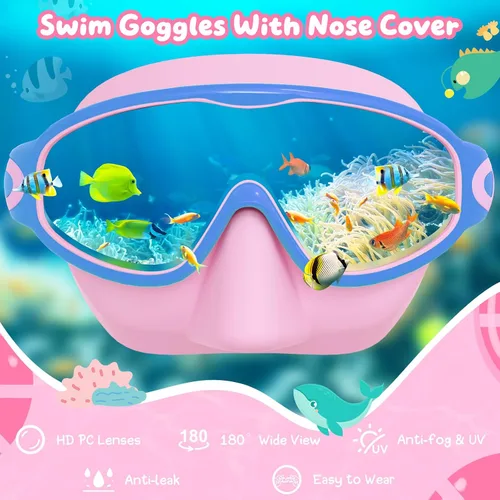 Miniatura 3 de VegoVia Paquete de 2 gafas de natación para niños con cubierta para la nariz, gafas de natación antivaho con protección UV para niños y jóvenes de 3