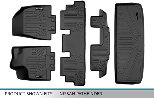 Miniatura 7 de SMARTLINER Alfombrillas de suelo de ajuste personalizado, 3 filas y forro de carga detrás de la tercera fila, color negro, compatibles con Nissan
