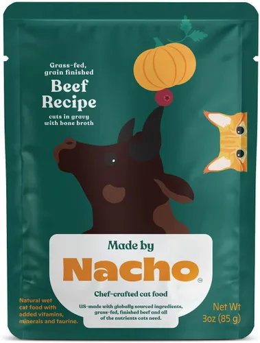 Miniatura 2 de Made by Nacho Receta de carne de res alimentada con pasto, con acabado de grano, cortes en salsa con caldo de hueso, comida para gatos, 3 onzas