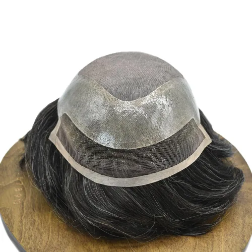 Miniatura 4 de Pieza de pelo de tupé para hombre, cabello humano real, frontal, línea capilar natural, sistema de reemplazo para hombres, unidades de cabello