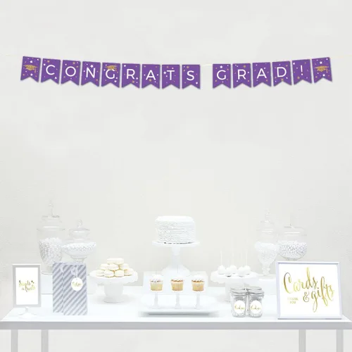 Miniatura 2 de Andaz Press Colección de fiesta de graduación con purpurina de color morado real y dorado, pancarta colgante con cuerda, Congrats Grad!, 5 pies, 1