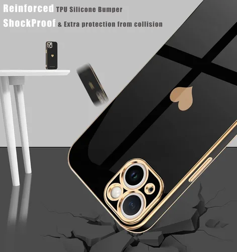 Miniatura 5 de Teageo Funda para iPhone 13 mini para mujeres y niñas, diseño de corazón de amor, cubierta trasera suave, protección completa de la cámara, Negro