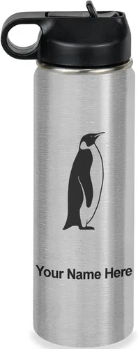Miniatura 47 de LaserGram Botella de agua personalizada, pingüino, acero inoxidable de doble pared aislada al vacío con popote superior, regalo grabado