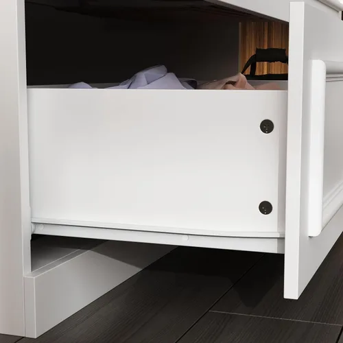 Miniatura 8 de Armario grande con 2 puertas de vidrio templado y 3 cajones, armario alto con barra para ropa, armarios de ropa estilo agitador, color blanco, 31.7