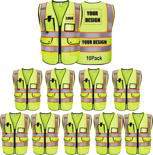 Miniatura 49 de Chaleco Reflectante Clase 2 de Seguridad ANSI con Bolsillos y Cremallera de Alta Visibilidad Uniforme de Construcción K-azul