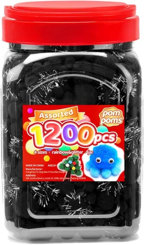 Miniatura 14 de Iooleem Pompones rosados – Tamaño surtido, 1200 piezas con ojos móviles, opciones de purpurina, perfectos para artes y manualidades
