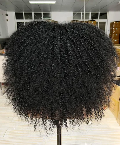 Miniatura 5 de Sweece - Peluca afro larga y rizada con flequillo para mujeres negras, peluca de cabello rizado de 17 pulgadas (17 pulgadas, negro)