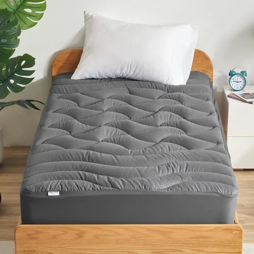 Miniatura 20 de SLEEP ZONE Cubrecolchón refrescante tamaño individual para cama individual, protector de colchón acolchado zonificado de primera calidad, funda Gris
