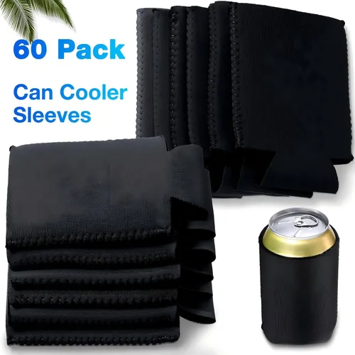 Miniatura 2 de CHENGU Paquete de 60 fundas para enfriar latas de neopreno en blanco, fundas aislantes de bebidas, plegables para fiestas, eventos o bodas