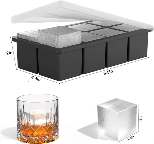 Miniatura 4 de Bangp Bandejas de silicona para cubitos de hielo con marco reforzado de metal (paquete de 3), bandeja grande para cubitos de hielo con tapa, molde
