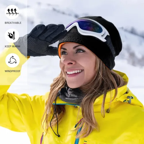 Miniatura 5 de Lvaiz - Gorro de punto con forro polar de invierno para hombre, reversible, resistente al viento, gorro cálido de calavera para mujer
