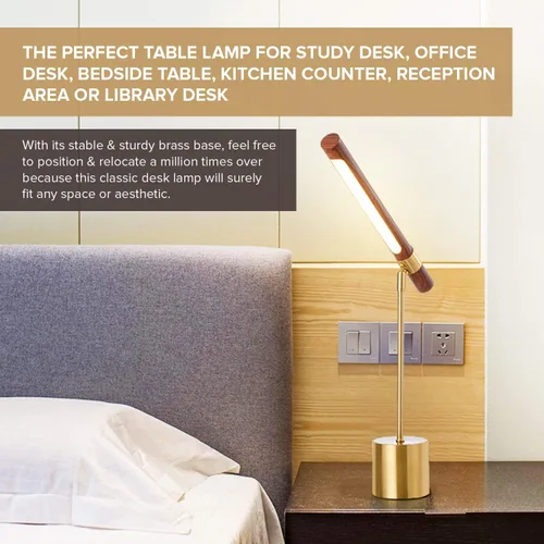 Miniatura 5 de Lámpara de Mesa Moderna Banker Slim - Luz de Escritorio LED - Lámpara de Madera y Latón - Lámpara de Mesa Ajustable - Lámpara de Escritorio de Siglo