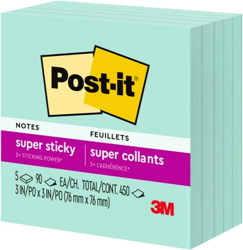 Miniatura 11 de Post-it Notas súper adhesivas, 5 blocs de notas adhesivas, 3 x 3 pulgadas, suministros escolares, productos de oficina, notas adhesivas para Menta