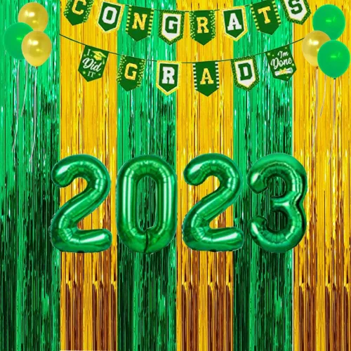 Miniatura 2 de Cortinas de flecos de papel de aluminio para decoración de fiesta de graduación 2026, telón de fondo para cabina de fotos de oro verde para San