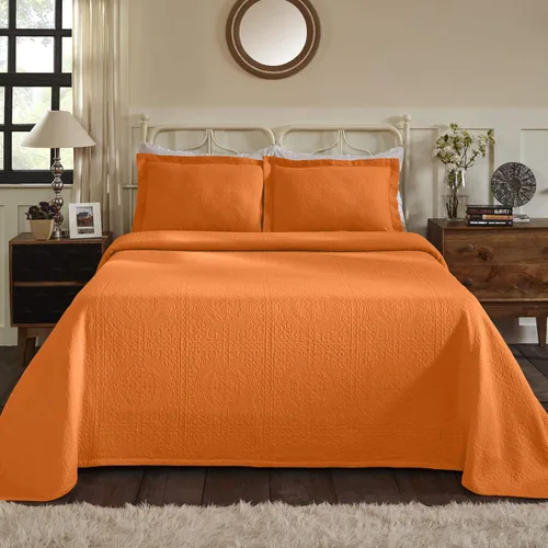 Miniatura 6 de Superior Juego de colcha de algodón Fleur De Lis, mantas cálidas, ropa de cama para todas las estaciones, decoración de dormitorio, colcha Mandarina