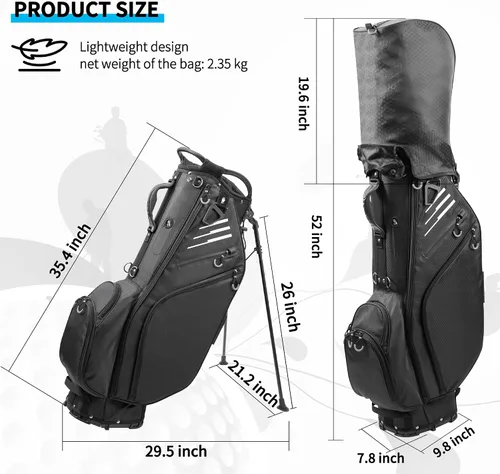 Miniatura 6 de Bolsa de golf con divisores de longitud completa de 14 vías con soporte, bolsa de golf ligera e impermeable, 8 bolsillos, bolsa enfriadora, bolsa