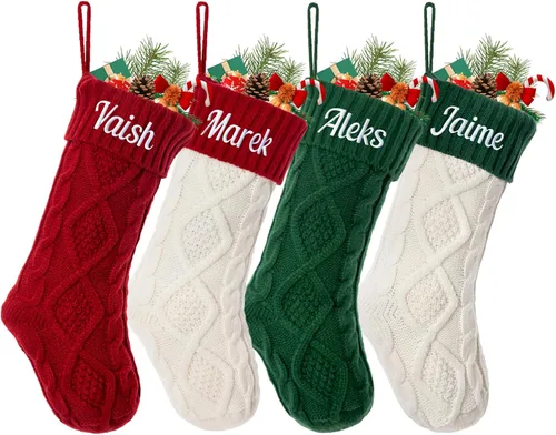 Miniatura 18 de Calcetín de Navidad Personalizado Grande Tejido Personalizado Bordado con Nombre Calcetín de Navidad para Familia Niños Mascotas Decoración