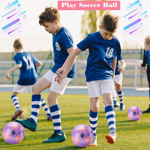 Miniatura 3 de Glitter Pink Purple Soccer Ball Size 3 4 5 with Pump & Needle/Mesh Bag, Sofu PU Soccer Ball Kit for Indoor Outdoor Practicing Training Playing Gift