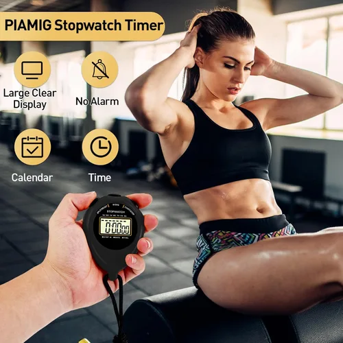 Miniatura 2 de Temporizador deportivo cronómetro, paquete de 2 cronómetros digitales de pantalla grande con fecha y hora, sin alarma, silencioso, fácil de Negro