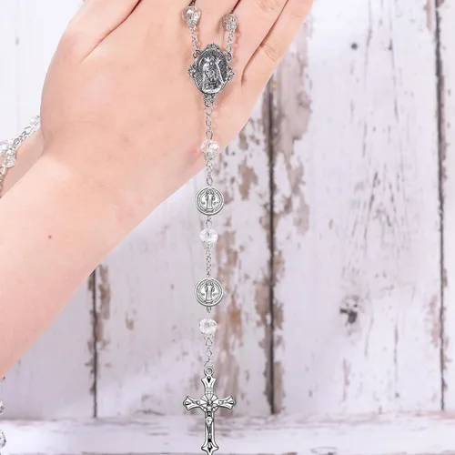 Miniatura 4 de 60 cuentas espaciadoras religiosas de aleación de plata antigua, Jesús, Virgen María, San Benito, cuentas sueltas para bricolaje, rosario católico