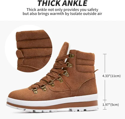 Miniatura 4 de FRACORA Botas de combate para mujer, botas de tobillo con cordones, botas de nieve para invierno, botas de nieve con cremallera lateral