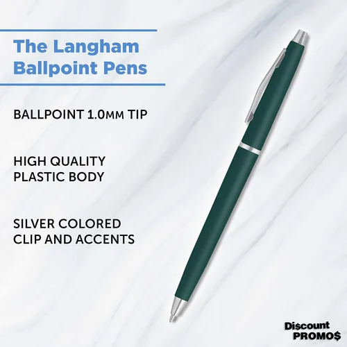 Miniatura 3 de DISCOUNT PROMOS Langham - Juego de 10 bolígrafos a granel, tinta negra, ideal para oficina, escuela, negocios, ferias comerciales, color verde