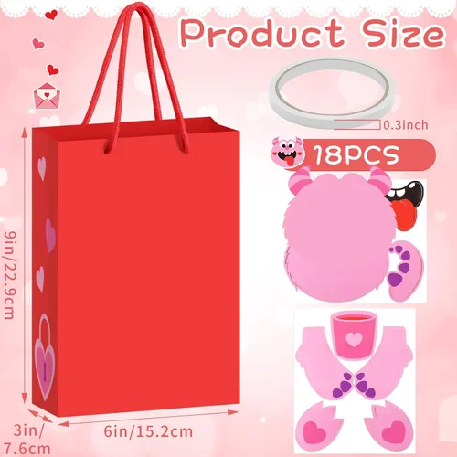 Miniatura 2 de Juego de 18 bolsas divertidas de San Valentín para personas, bonita caja de dulces con asa, bolsa de papel de regalo, manualidades de San Valentín