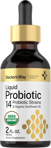 Doctor's Way Probiótico líquido para mujeres y hombres | 3 mil millones de UFC | 2 onzas líquidas | 14 cepas con aceite de girasol orgánico |