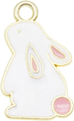 Miniatura 3 de 50 dijes de conejo esmaltados blancos con bonitos animales de dibujos animados, colgantes para aretes, joyería, collares, pulseras, Esmalte, Sin