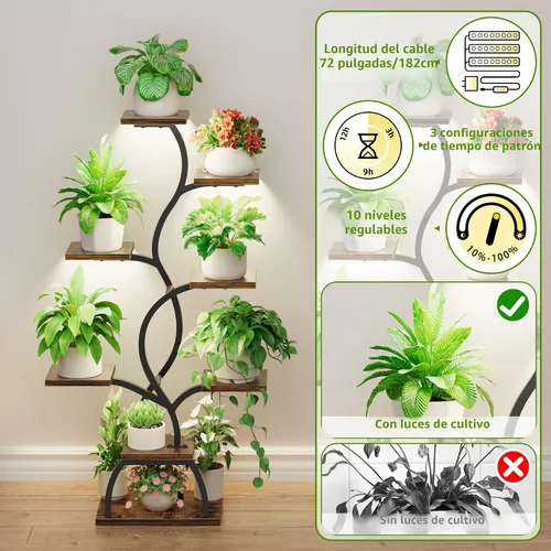 Miniatura 5 de EVAWOO Soporte para plantas de interior con luz de crecimiento, estante para plantas de 8 niveles para interiores, soporte de esquina para plantas