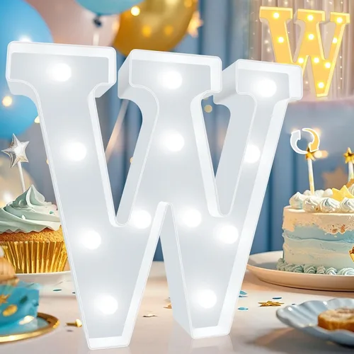 Miniatura 18 de Pooqla Letras con luces LED de marquesina, letras decorativas iluminadas en blanco cálido y blanco frío, letras del alfabeto iluminadas para niños