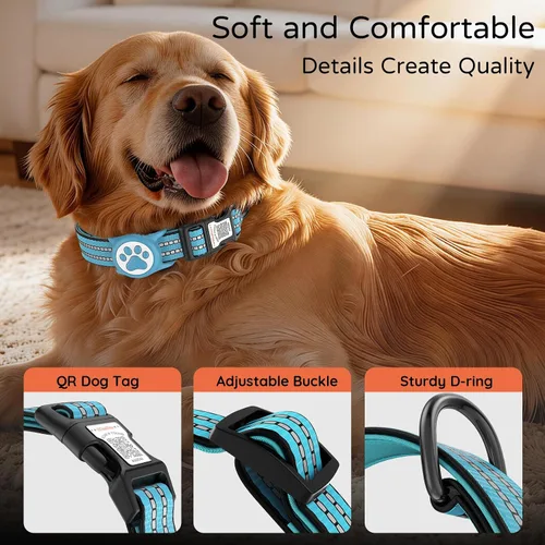 Miniatura 4 de Collar de Perro AirTag para Perros Grandes, Collar de Perro con AirTag de Apple Resistente al Agua IP68 con Soporte para AirTag, Reflectante, azul