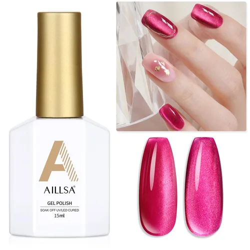 AILLSA Esmalte de uñas de gel de ojo de gato de cristal, esmalte de gel de gelatina rosa intenso, esmalte de gel magnético de San Valentín