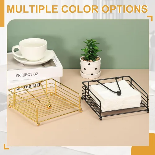 Miniatura 4 de uxcell Servilletero plano de metal, 7.1 x 6.9 x 2.7 pulgadas, elegante decoración de mesa de hierro rústico para el hogar, cocina, hoteles