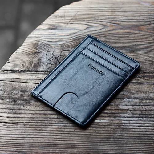 Miniatura 4 de Buffway - Billetera delgada minimalista de cuero con protección RFID para hombre y mujer
