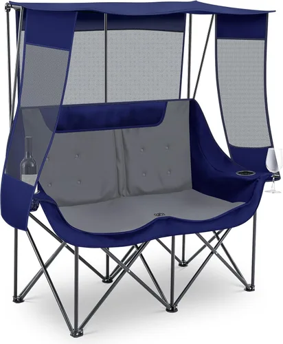 Miniatura 6 de Teenyyou Silla de campamento doble con dosel, silla de playa para 2 personas con protección solar UV, 660 libras, sofá biplaza plegable resistente