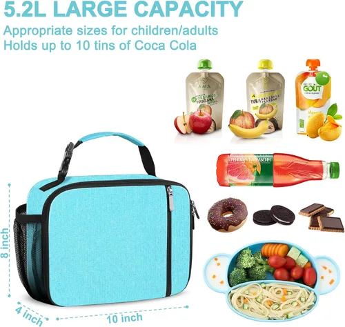 Miniatura 2 de esouler Lonchera térmica para niños y niñas, lonchera duradera para niños y niñas, con soporte para botella de agua, color azul claro
