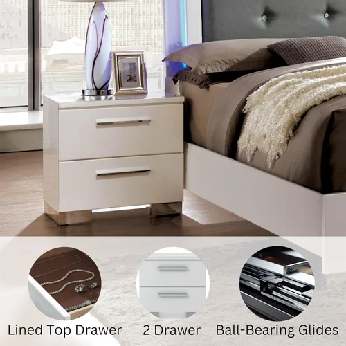Miniatura 9 de HOMES: Inside + Out Aria - Mesita de noche con 2 cajones, acabado lacado brillante, color blanco