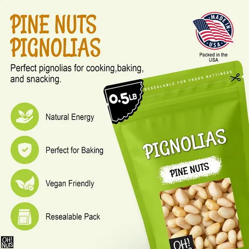 Miniatura 5 de Oh! Nuts Pinos nueces (Pignolias) Bolsa de 0.5 libras (8 onzas) de piñones frescos a granel para hornear, aperitivos, ensaladas y pesto Nueces