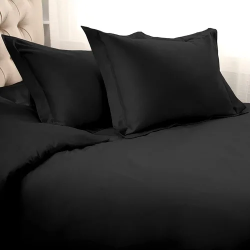 SUPERIOR Juego de funda nórdica de 1500 hilos, algodón de fibra larga, matrimonial/queen, negro