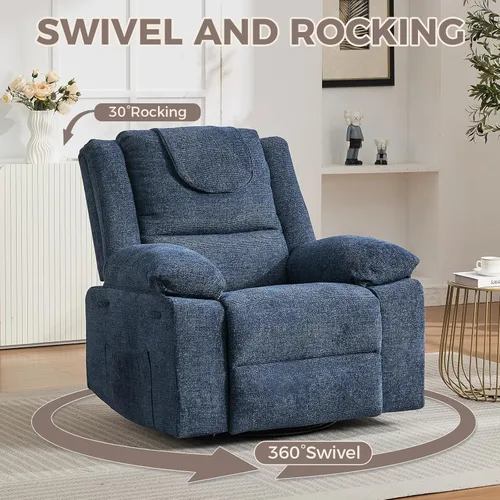 Miniatura 7 de Silla reclinable de masaje de gran tamaño para adultos, sillas reclinables giratorias de 360°, sofá individual con masaje por vibración