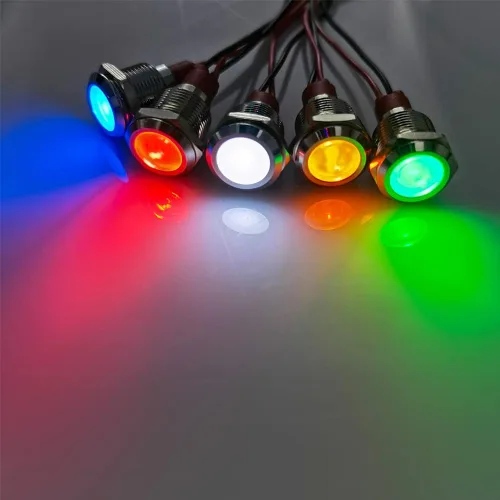 Miniatura 3 de Gebildet 5 unids 0.472 in AC/DC 12-24V LED indicador de metal luz impermeable señal lámpara piloto Dash direccional coche camión barco con alambre